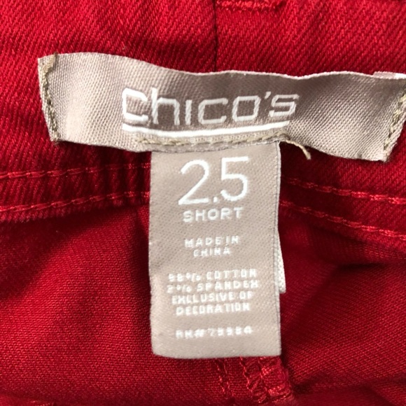 Women’s Red Jeans. Embroidered Back Pockets. Chicos. 38/29. Like New. - Picture 7 of 9